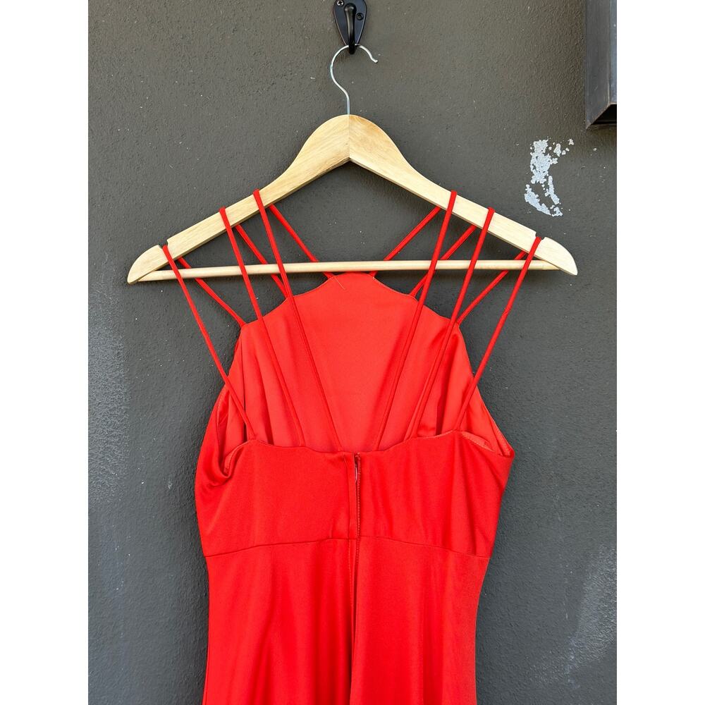 Vintage Joan Leslie Kasper Long Maxi Dress Wmn  8 Red Strappy Halter Formal Gown - Picture 5 of 8